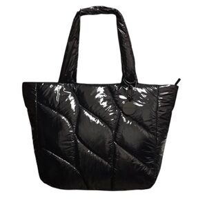 Vince Camuto Tote Quilted Black Nylon Puffer Tote Bag Leesa Shoulder Bag Zip Top